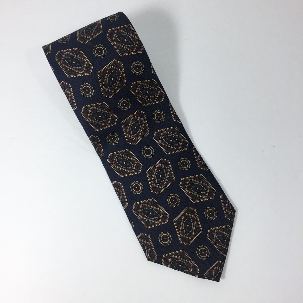 Christian Dior Navy Blue Geometric Silk Necktie